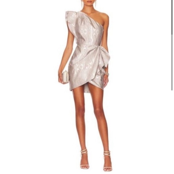 Saylor One Shoulder Silver Metallic Mini Dress Size Large NWT
